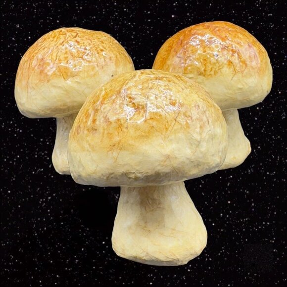 México Folk Art Paper Mache MUSHROOM Faux Vegetable Fruit Shaped 3 Pcs Set  3”T - Picture 1 of 12